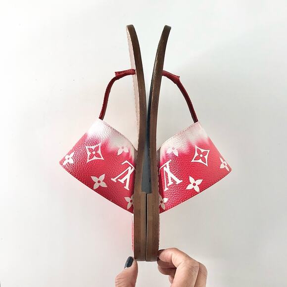 Louis Vuitton Escale Palma Degrade Red LV Monogram Thong Flats Sandals 37 - Picture 7 of 11